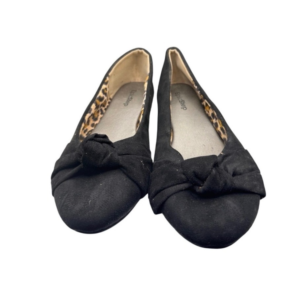 EpicStep Womens Black Faux Suede Knotted Bow Ballet Flats Round Toe Shoes Size 8
